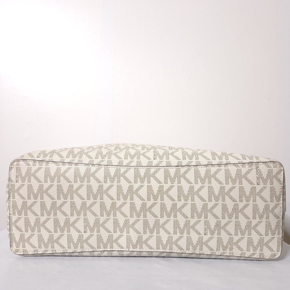 Michael Kors Signature MK Logo Tote Cream/Light Blue Leather Shoulder Bag Walsh - Picture 10 of 13